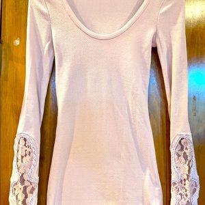 Pink scoop neck designer henley, long sleeved